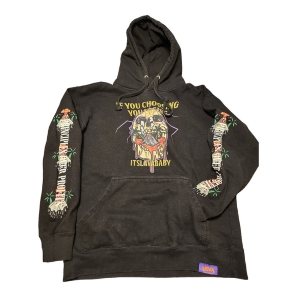 Lava Streetwear Black Hoodie Sweatshirt Size Large EUC #086